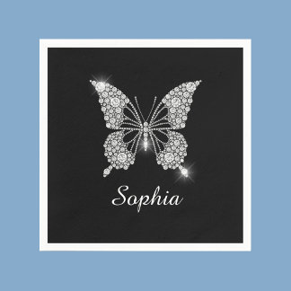 White Diamond Butterfly, DIY Script Name, Black Napkin