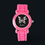 White Diamond Butterfly, DIY Script Name, Black Watch<br><div class="desc">A classy white diamond butterfly design to personalise name in white script text on black background. Click “Customise” to change colours and type styles.</div>