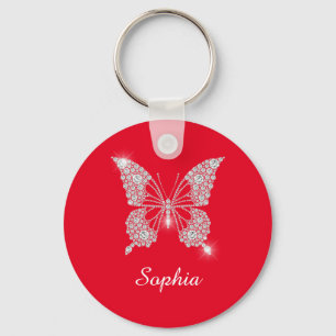 White Diamond Butterfly, DIY Script Name, Red Key Ring