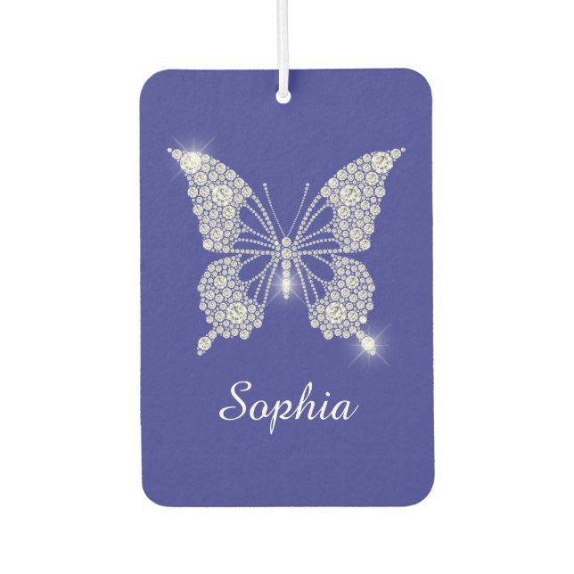 White Diamond Butterfly, Script Name, Deep Blue Car Air Freshener (Front)