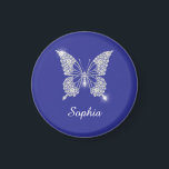 White Diamond Butterfly, Script Name, Deep Blue Magnet<br><div class="desc">A classy white diamond butterfly with white script name on deep blue background.</div>
