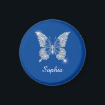 White Diamond Butterfly, Script Name, Deep Blue Magnet<br><div class="desc">Personalise white script name on classy white diamond butterfly design with deep blue background.</div>