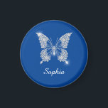 White Diamond Butterfly, Script Name, Deep Blue Magnet<br><div class="desc">Personalise white script name on classy white diamond butterfly design with deep blue background.</div>