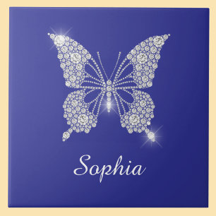 White Diamond Butterfly, Script Name, Deep Blue Tile