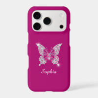 White Diamond Butterfly, Script Name, Deep Fuchsia
