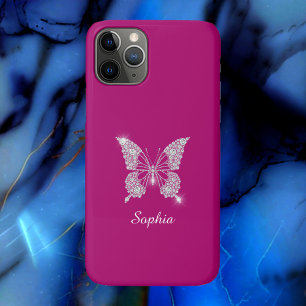 White Diamond Butterfly, Script Name, Deep Fuchsia iPhone 11 Pro Case