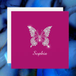 White Diamond Butterfly, Script Name, Deep Fuchsia Invitation<br><div class="desc">A classy white diamond butterfly with white script name on deep fuchsia background.</div>