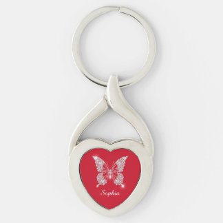White Diamond Butterfly, Script Name, Deep Red Key Ring