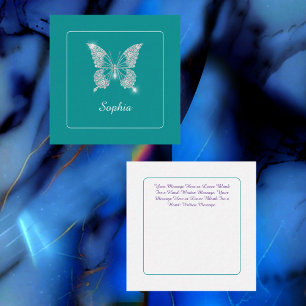 White Diamond Butterfly, Script Name, Deep Teal Enclosure Card