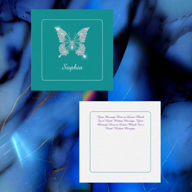 White Diamond Butterfly, Script Name, Deep Teal Enclosure Card (Creator Uploaded)