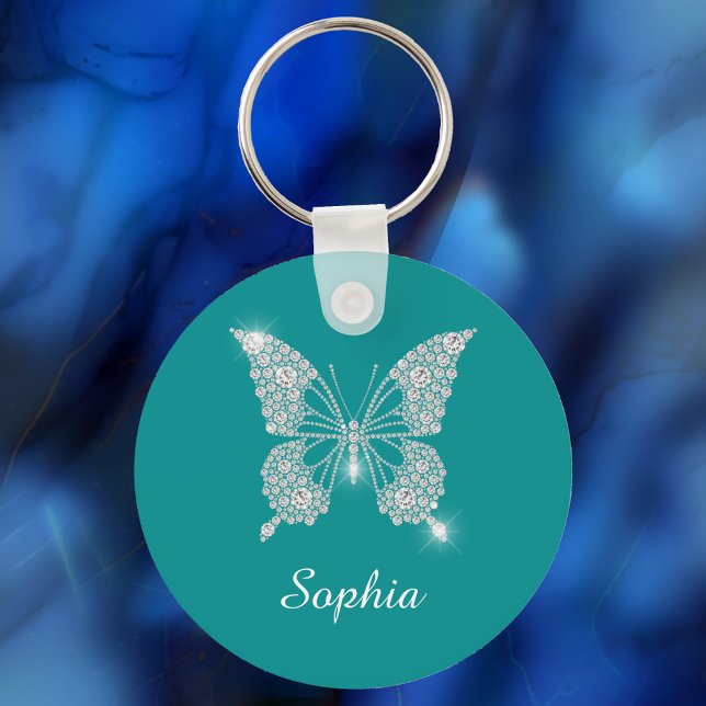 White Diamond Butterfly, Script Name, Deep Teal Key Ring (Creator Uploaded)