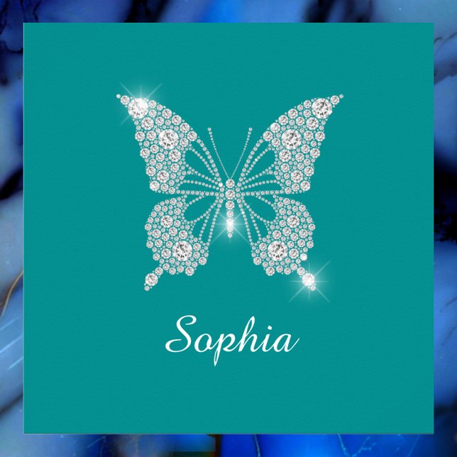 White Diamond Butterfly, Script Name, Deep Teal Poster (Creator Uploaded)