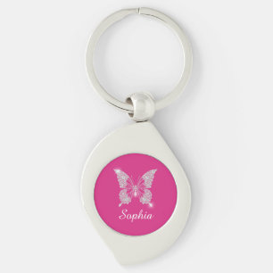 White Diamond Butterfly, Script Name, Fuchsia Key Ring