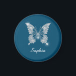 White Diamond Butterfly, Script Name, Ocean Blue Magnet<br><div class="desc">Personalize white script name on classy white diamond butterfly design with ocean blue background.</div>