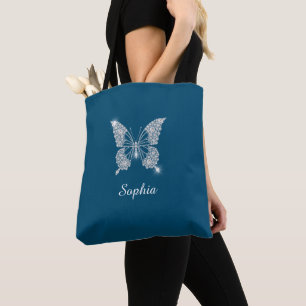White Diamond Butterfly, Script Name, Ocean Blue Tote Bag