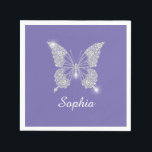 White Diamond Butterfly, Script Name, Periwinkle Napkin<br><div class="desc">A classy white diamond butterfly design to personalise name in white script text on periwinkle background.</div>
