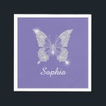 White Diamond Butterfly, Script Name, Periwinkle Napkin<br><div class="desc">A classy white diamond butterfly design to personalise name in white script text on periwinkle background.</div>