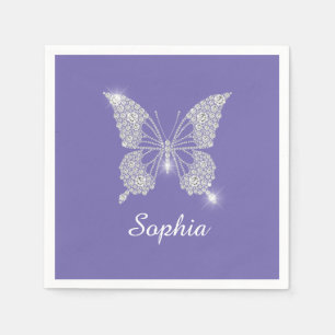 White Diamond Butterfly, Script Name, Periwinkle Napkin