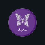 White Diamond Butterfly, Script Name, Royal Purple Magnet<br><div class="desc">Personalise white script name on classy white diamond butterfly design with royal purple background.</div>