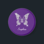 White Diamond Butterfly, Script Name, Royal Purple Magnet<br><div class="desc">Personalise white script name on classy white diamond butterfly design with royal purple background.</div>