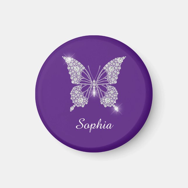 White Diamond Butterfly, Script Name, Royal Purple Magnet (Front)