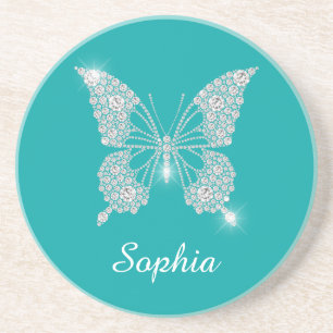 White Diamond Butterfly, Script Name, Teal Coaster