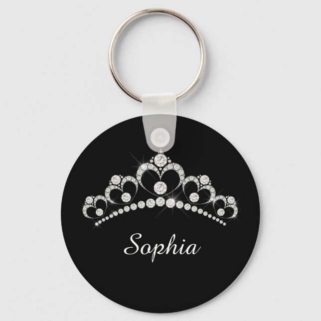 White Diamond Crown, DIY Script Name, Black Key Ring (Front)