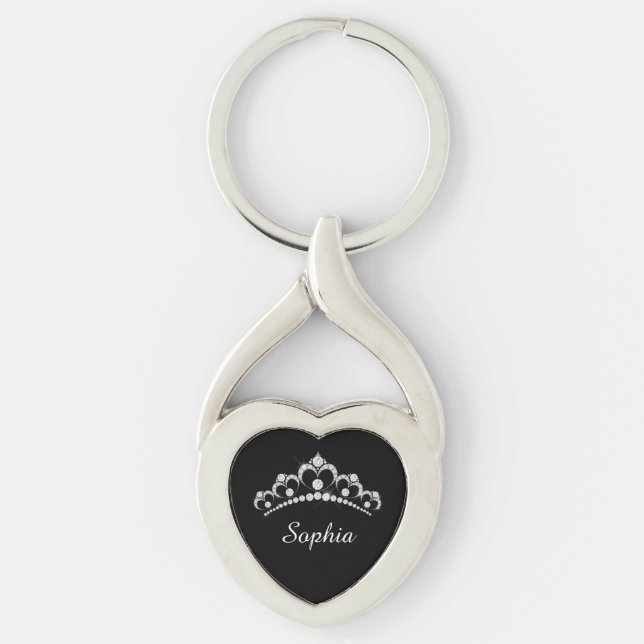 White Diamond Crown, DIY Script Name, Black Key Ring (Front)