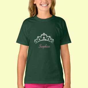 White Diamond Crown, Pink Script Name T-Shirt