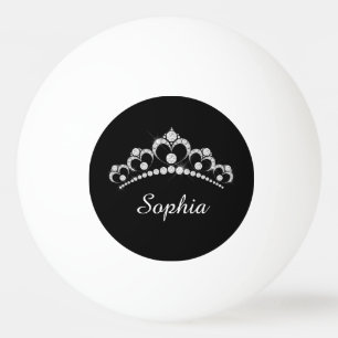 White Diamond Crown & Script Name, Black Ping Pong Ball