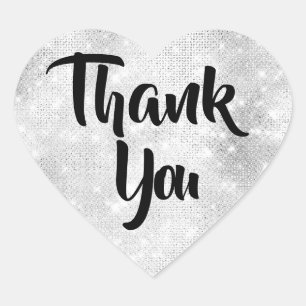 White Diamond Glitter Thank You Heart Sticker