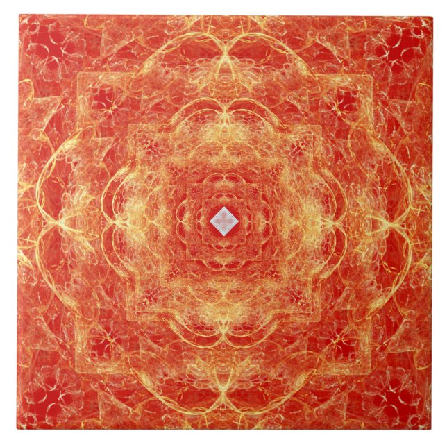 White Diamond Gold Lace on Red Ceramic Tile (Front)
