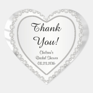 White Diamond Heart on White Satin Heart Sticker