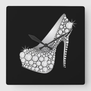 White Diamond High Heel Square Wall Clock