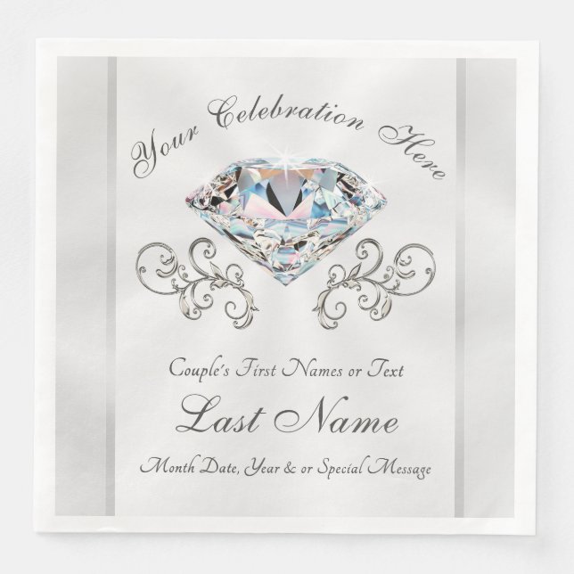 White Diamond Napkins Personalised Wedding Napkins (Front)