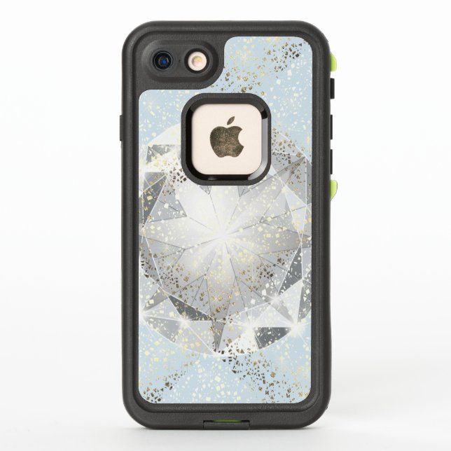 White Diamond on Light Pastel Blue Sparkle LifeProof iPhone Case (Back)