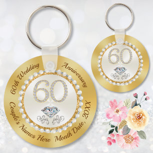 White Diamond Personalised 60th Anniversary Favour Key Ring