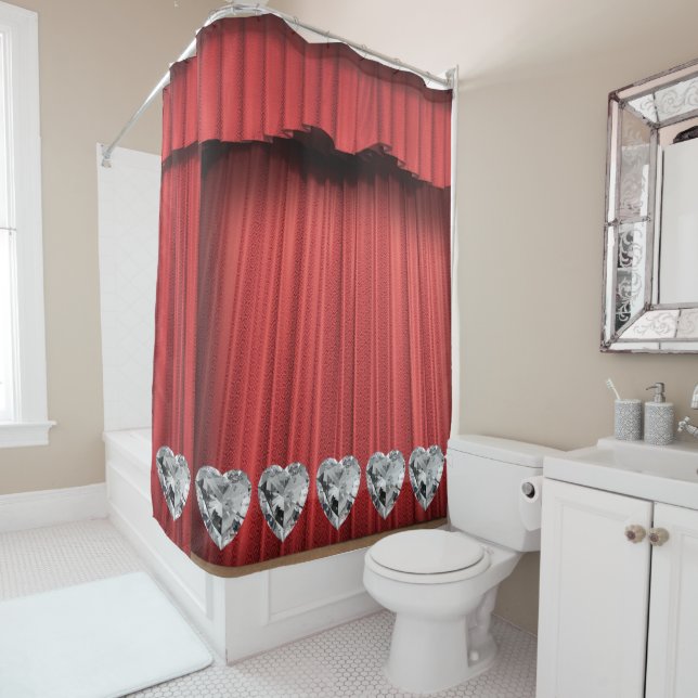 White Diamond Red Shower Curtain (In Situ)