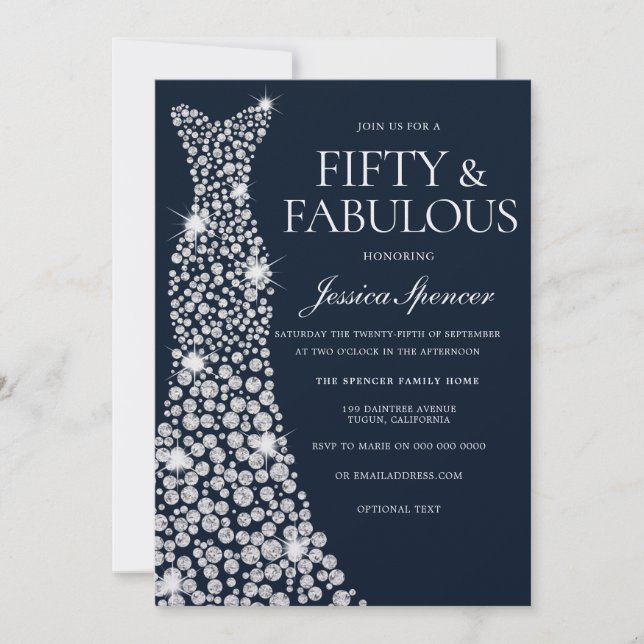 White Diamond Sparkle Dress 50th Birthday Party Invitation (Front)