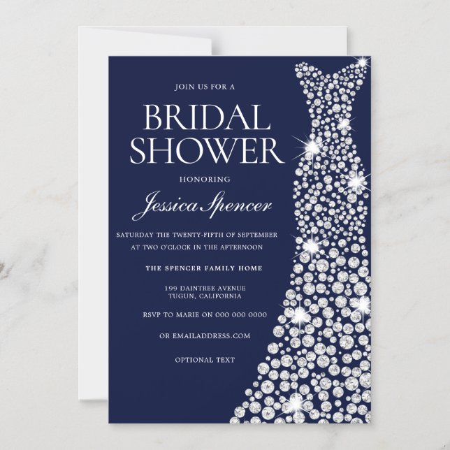 White Diamond Sparkle Dress Bridal Shower Magnetic Invitation (Front)