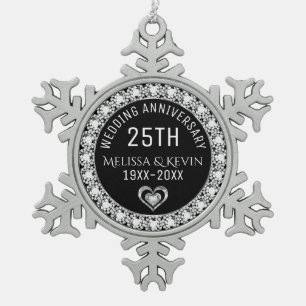 White Diamonds 25th Wedding Anniversary Template Snowflake Pewter Christmas Ornament