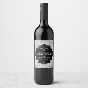 White Diamonds & Black 25th Wedding Anniversary Wine Label