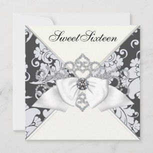 White Diamonds Black White Sweet 16 Birthday Party Invitation
