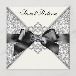 White Diamonds Black White Sweet 16 Birthday Party Invitation