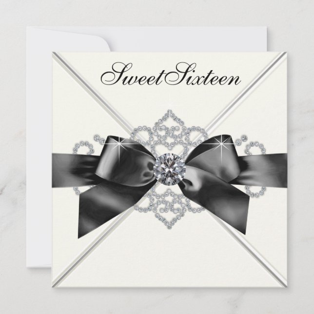 White Diamonds Black White Sweet 16 Birthday Party Invitation (Front)
