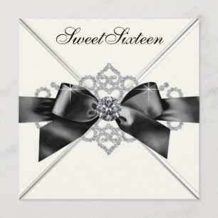 White Diamonds Black White Sweet 16 Birthday Party Invitation
