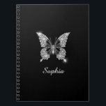 White Diamonds Butterfly, DIY Script Name, Black Notebook<br><div class="desc">A classy white diamonds butterfly design to personalise name in white script text on black background. Click “Customise” to change colours and type styles.</div>