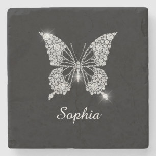White Diamonds Butterfly, DIY Script Name, Black Stone Coaster
