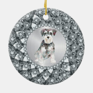 White Diamonds Frame Minitur Schnauser Ceramic Tree Decoration