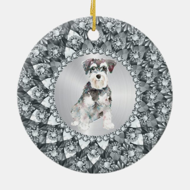 White Diamonds Frame Minitur Schnauser Ceramic Tree Decoration (Back)